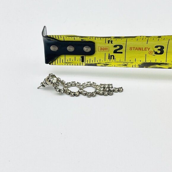 Vintage Triple Rhinestone Circle Earrings Silver Tone Glam Bling Sparkle Holiday - Picture 3 of 8